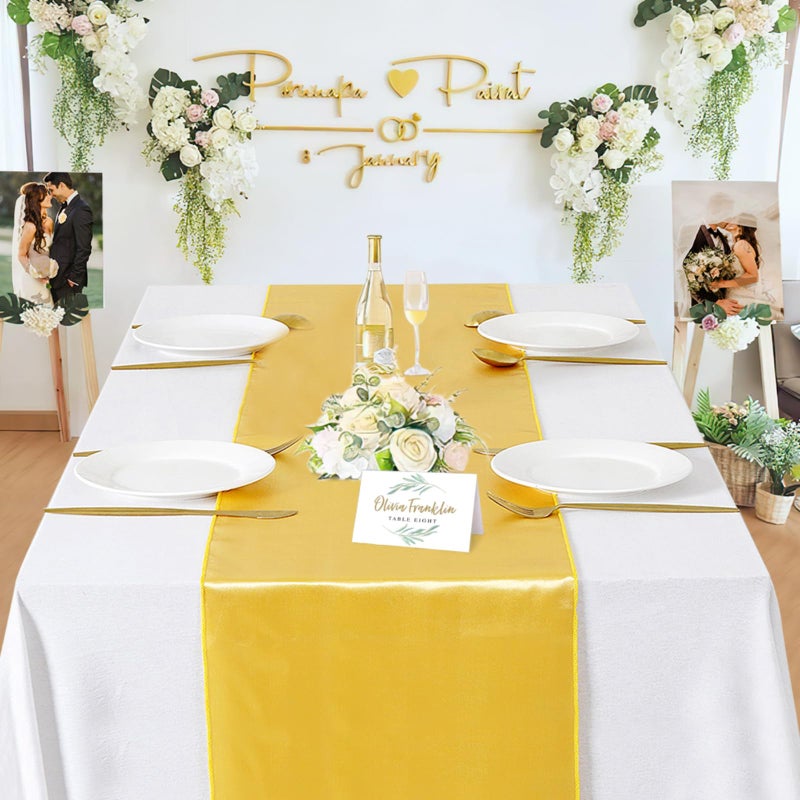 B.Cool Set of 5 Satin Table Runners Gold 12x108 inch Table Runner for Party Wedding Reception Banquet Decoration Bright Silk Smooth Fabric Party Chair Sashes - Image 5
